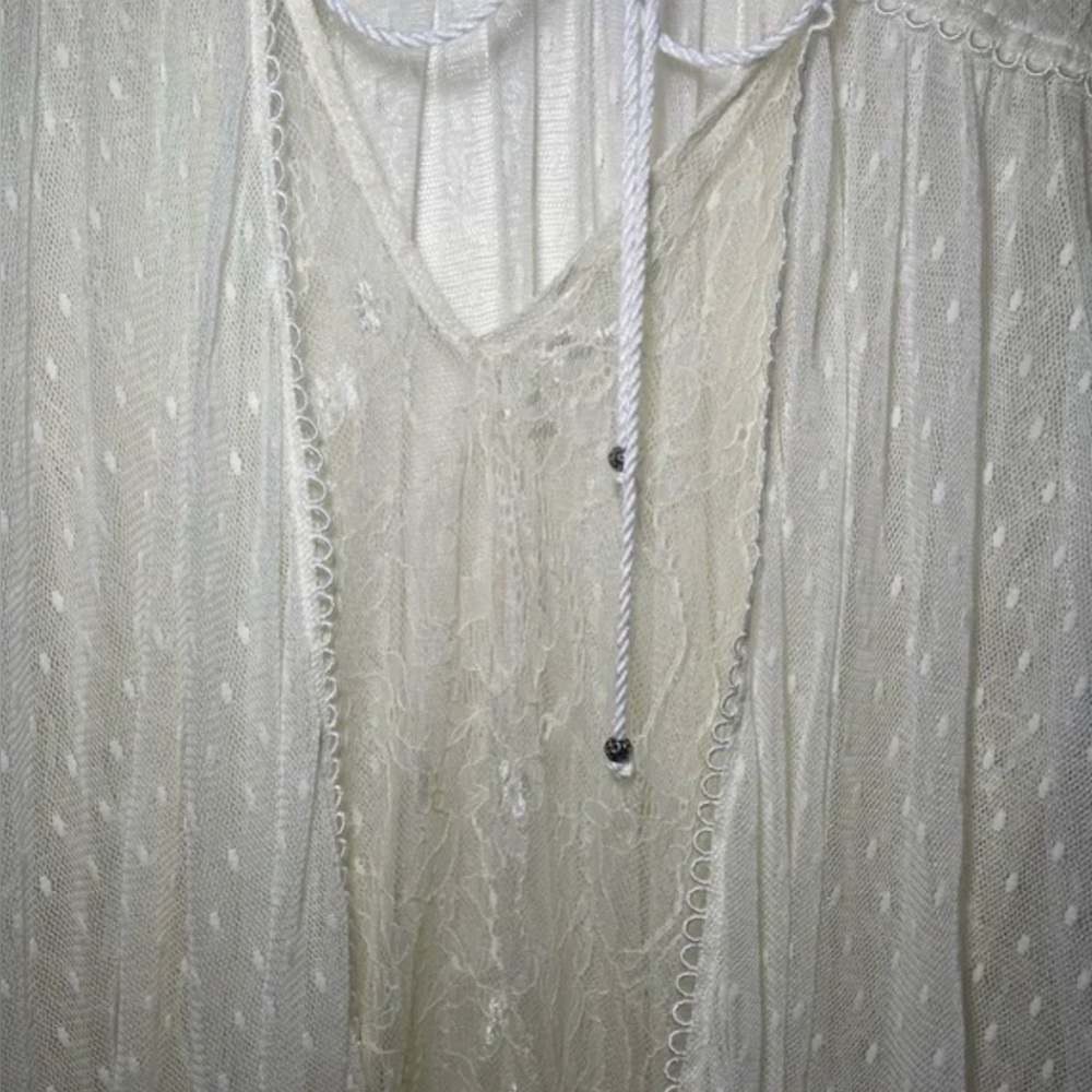Free People Far Away Lace Blouse Medium Cream Sheer Boho Romantic Top - Picture 11 of 16